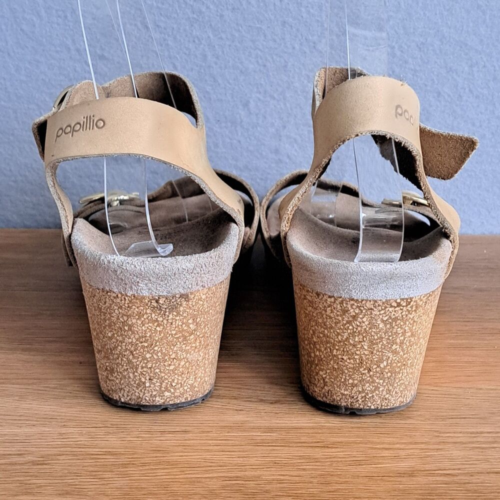 Papillio Birkenstock Soley Wedge Sandals EU 39 US  8 8.5 Narrow Tan Nubuck - Picture 3 of 9